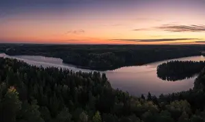 Scenic landscape with before sunrise and lake at autumn in national park