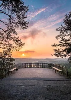 Scenic landscape with sunrise and viewpoint at autumn morning in Finland