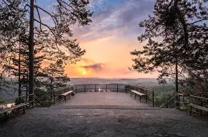 Scenic landscape with sunrise and viewpoint at autumn morning in Finland