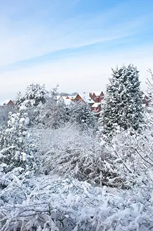 White Christmas Prints: A scenic landscape of Worcestershire rooftops (outskirts of Redditch) after the heavy snow falls of December 2010