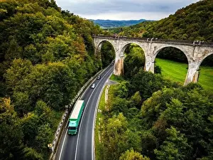 High Hill Prints: Scenic national road going under an old and disable train viaduct