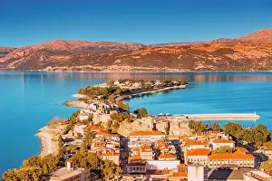 Scenic view of Egirdir lake peninsula and town in Isparta region