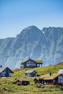 Images Dated 22nd July 2017: Scenic view from idyllic village with mountains at bright summer day in little village Lofoten