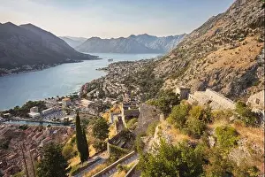 Kotor Prints: Scenic view on a Kotor Bay and stairs of Kotor Fortress in Montenegro