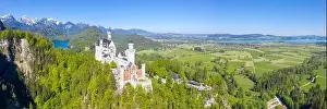 Schloss Neuschwanstein castle aerial view architecture Alps landscape Bavaria Germany travel panorama from above