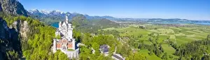 Panoramic Photo Prints: Schloss Neuschwanstein castle aerial view architecture Alps landscape Bavaria Germany travel panoramic view from above
