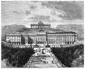 Austria Prints: Schonbrunn Palace, vintage engraved illustration. History of France – 1885