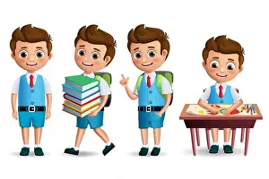 Pupils Prints: School boy vector character set