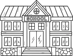Preschoolers Prints: School Building Isolated Coloring Page for Kids