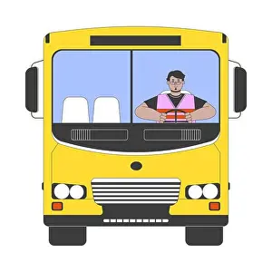 Back To School Prints: School bus driver arab man 2D cartoon character