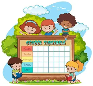 Boyhood Prints: School planner timetable with characters illustration