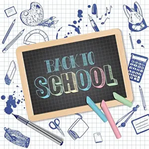 Pupils Prints: Back to school slate and pencils vector illustration