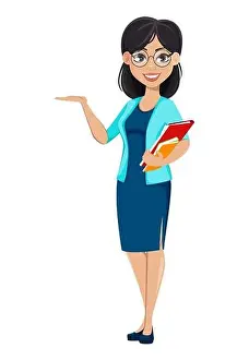 Back to school. Teacher woman cartoon character holding books. Teacher's day. Vector illustration