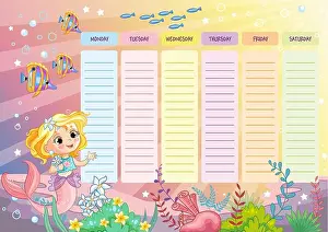 Girlish Prints: School timetable. Weekly schedule vector template for school students
