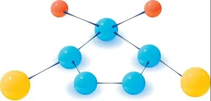 Pharmacology Prints: Science molecule icon, isometric style