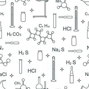 Beaker Prints: Scientific vector seamless pattern with flasks