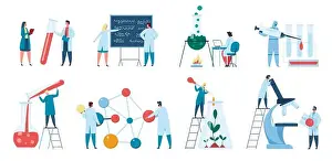 Examine Prints: Scientists research. Scientist or biologist working in laboratory