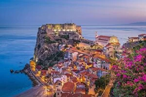 Images Dated 25th October 2022: Scilla, Italy on the Mediterranean coast at twilight with seasonal flowers