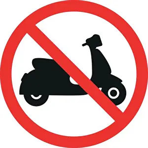 Prohibited Prints: No scooter sign. Red circle cross out Background. Forbidden signs and symbols