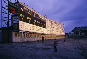 Isles Prints: The scoreboard at the greyhound races, Harringay Stadium, London, UK