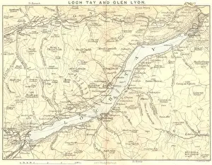 Scotland Prints: SCOTLAND: Loch Tay & Glen Lyon. Killin. 1887 antique map