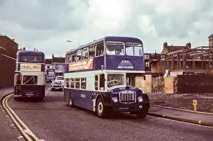 1973 Prints: Scotland, UK - 1973: Vintage image of bus operating in 1973
