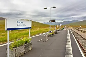 Highlands Prints: ScotRail Station Corrour Scotland the platform and rail tracks looking North in summer