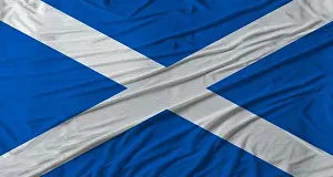 Sovereignty Prints: Scottish flag waving. Flag of Scotland with cloth texture