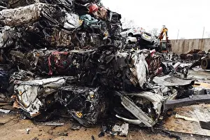 Scrap Prints: Scrapped cars crushed in vehicle recycling centre