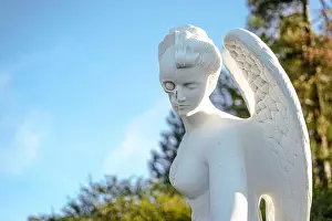 Detail of the sculpture Anatomy of an angel by the artist Damien Hirst in the fall in the Ekebergparken Sculpture Park in Oslo, Norway. A sculpture