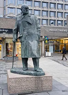 Sculpture of former British prime minister Winston Churchill in Solli plass square Oslo Norway, by sculptor Ivor Roberts-Jones