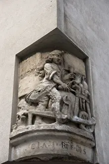 Marais Prints: Sculpture at corner of Rue de Fourcy and Rue de Jouy Paris France