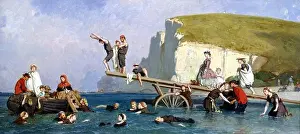 Etretat Prints: Sea Bathing in Étretat 1860s by Eugène Le Poittevin