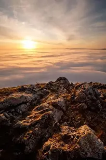 Moutains Prints: sea of Fog in mountains before sunrise in austrian alps