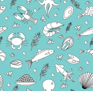 Sea life seamless pattern. Underwater endless background