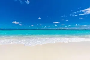 Sea sand sky concept, clouds, horizontal background banner. Inspirational nature landscape, beautiful colors, wonderful scenery summer vacation vibes