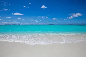 Sea sand sky concept, clouds, horizontal background banner. Inspirational nature landscape, beautiful colors, wonderful scenery summer vacation vibes