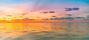 Sea sand sky concept, sunset colors clouds, horizon, horizontal seascape banner. Inspirational nature landscape, beautiful colors, wonderful scene