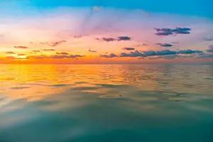 Sea sand sky concept, sunset colors clouds, horizon, horizontal seascape banner. Inspirational nature landscape, beautiful colors, wonderful scene