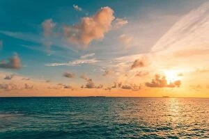 Images Dated 13th March 2019: Sea sky concept, sunset colors clouds, horizon, horizontal background banner