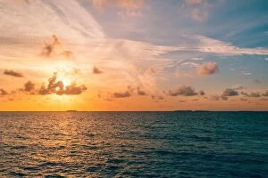 Images Dated 13th March 2019: Sea sky concept, sunset colors clouds, horizon, horizontal background banner
