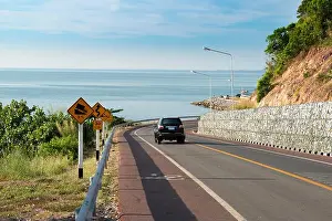 Sea side street near mountain with blue sky in clear day in Chanthaburi, Thailand