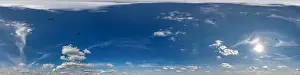 360 Degree Prints: seamless blue sky hdri 360 panorama view flock of birds in clouds as skydome for edit drone shot or sky replacement