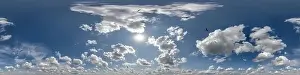 360 Degree Prints: seamless cloudy blue sky 360 hdri panorama view flock of birds in beautiful clouds for use in 3d graphics as sky dome