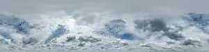 360 Degree Prints: seamless cloudy blue skydome 360 hdri panorama view with awesome clouds with zenith for use in 3d graphics or game as