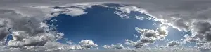 360 Degree Prints: seamless cloudy blue skydome 360 hdri panorama view with awesome clouds with zenith for use in 3d graphics or game as