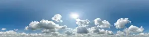 360 Degree Prints: seamless cloudy blue skydome 360 hdri panorama view with awesome clouds with zenith for use in 3d graphics or game as