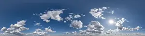 360 Degree Prints: seamless cloudy blue skydome 360 hdri panorama view with awesome clouds with zenith for use in 3d graphics or game as