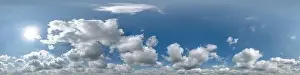 360 Degree Prints: seamless cloudy blue skydome 360 hdri panorama view with awesome clouds with zenith for use in 3d graphics or game as