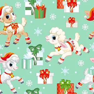 Gift Box Prints: Seamless pattern with cute lamb character